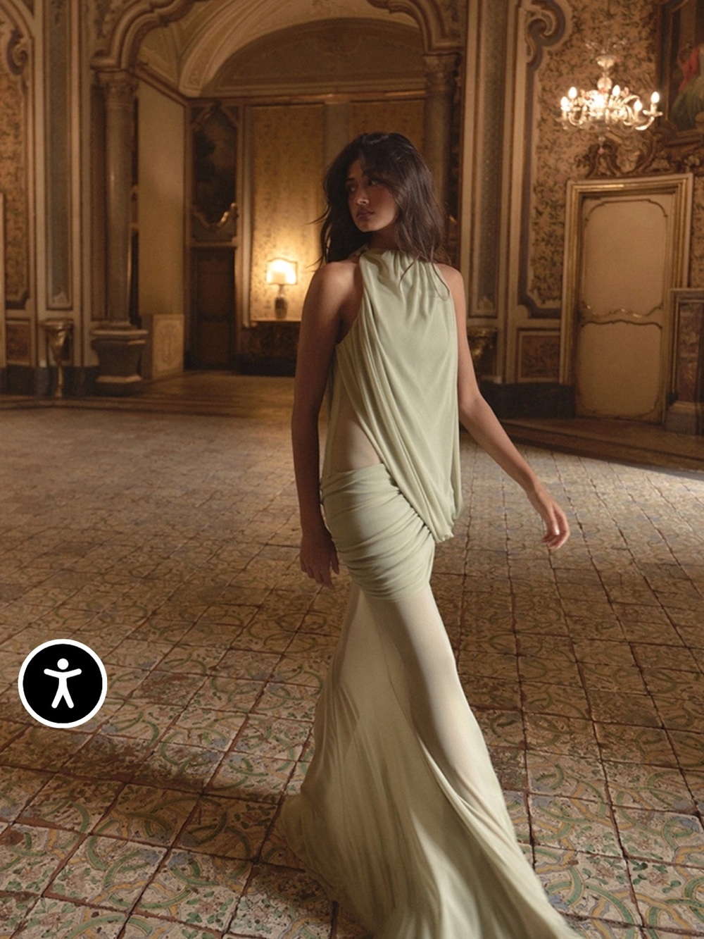 PrettyLittleThing Sage Green Draped Halter Maxi Dress